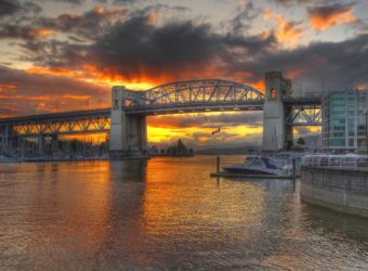 Sunset over the Burrard Street Bridge in Vancouver BC
